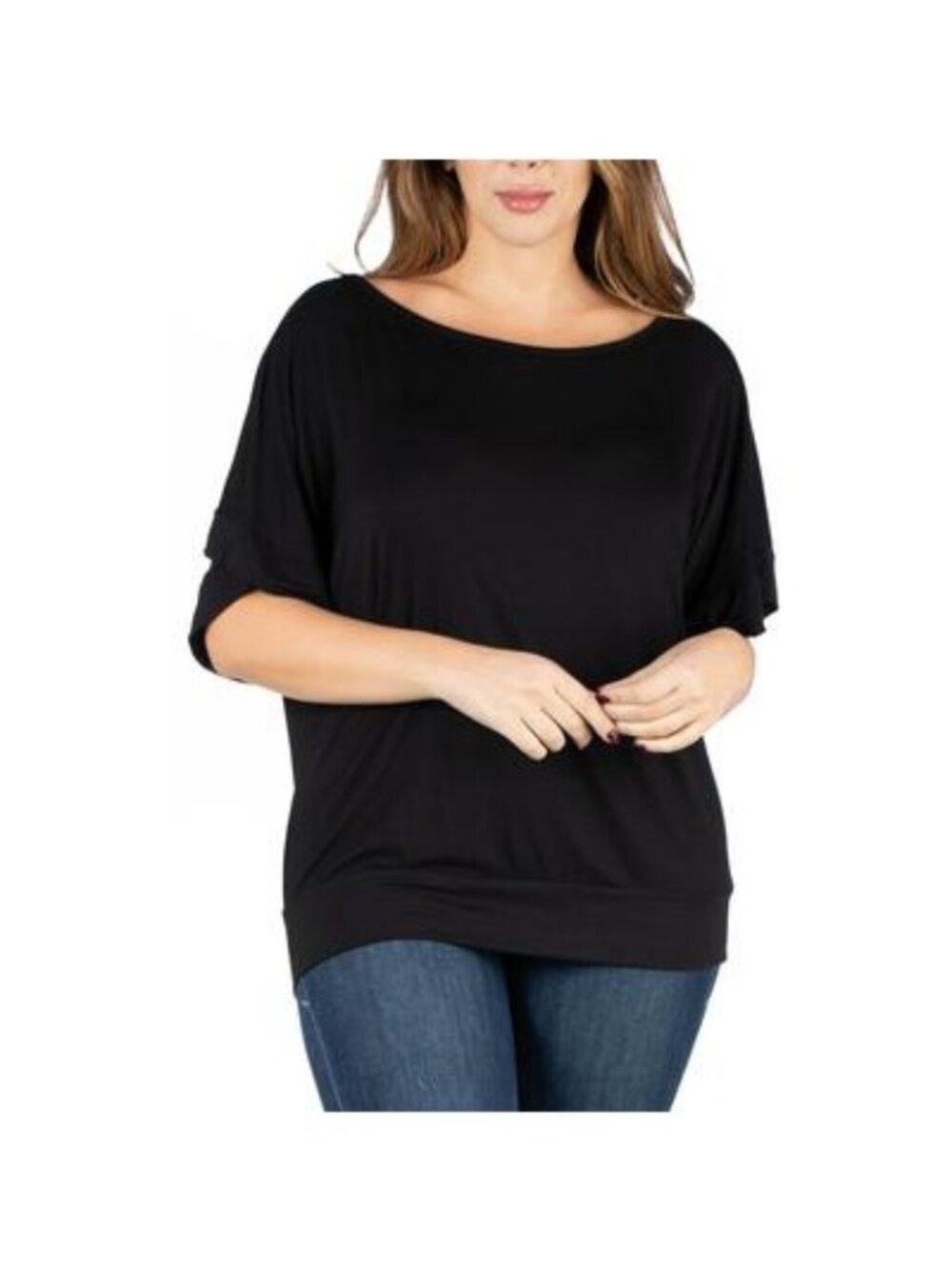 24seven Comfort Apparel Womens Plus Short Sleeve Dolman Top Black Size 2X NWT